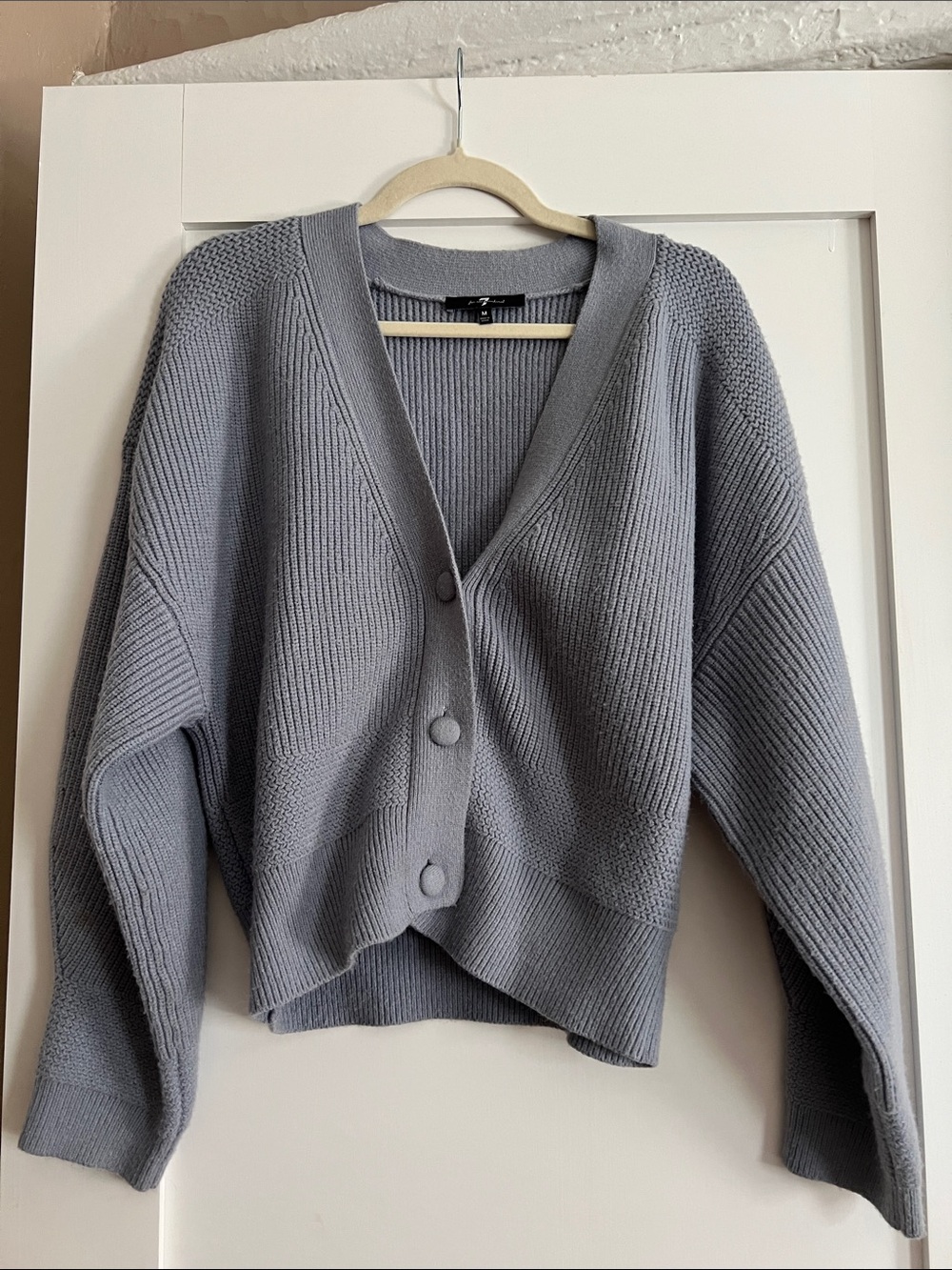 Light Blue Button-Front Knit Cardigan
